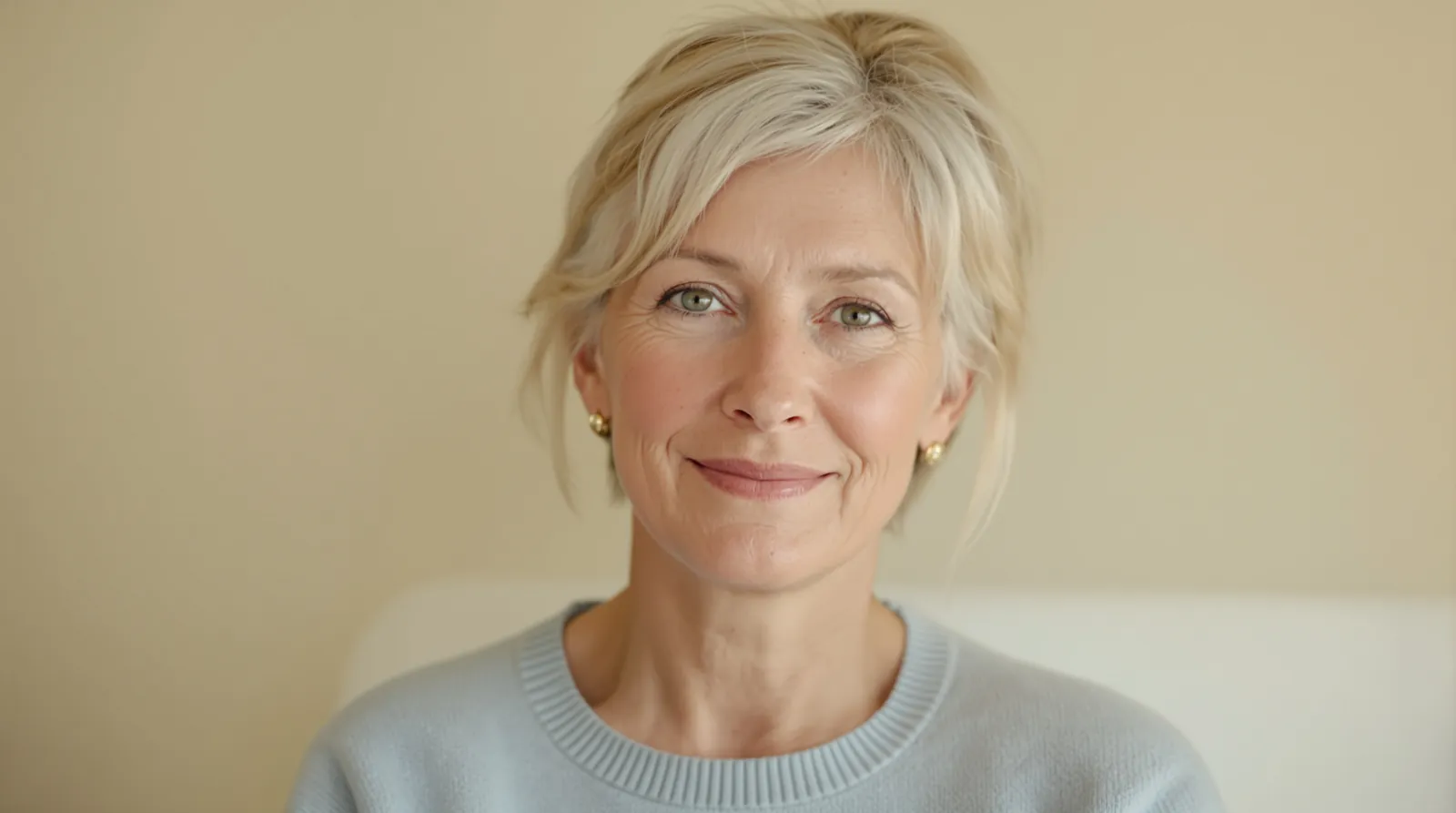 A woman with mild redness on her cheeks in natural daylight