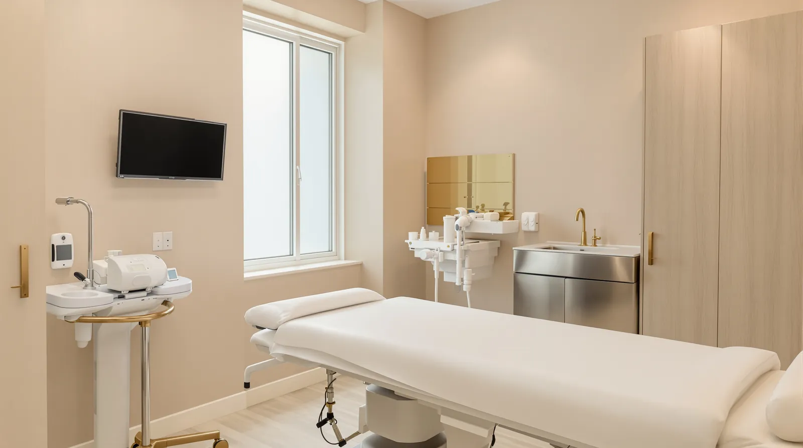 A calm, modern examination room with a padded exam table